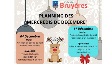 Pôle jeunesse : Planning des mercredis de decembre